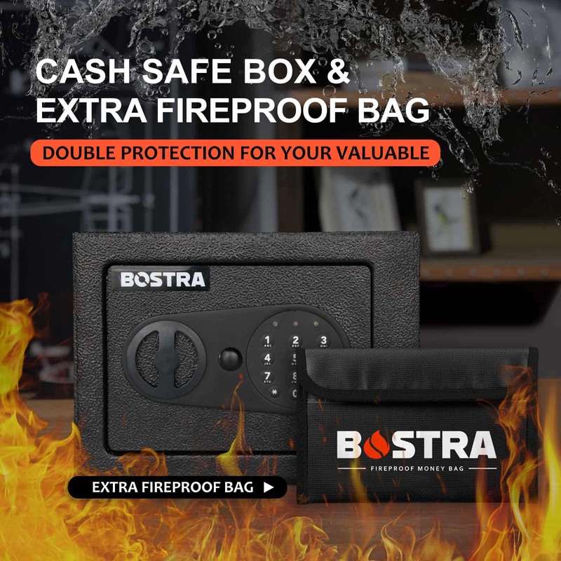Bostra Fireproof Safe Box with Sensor Light & Fireproof Bag,