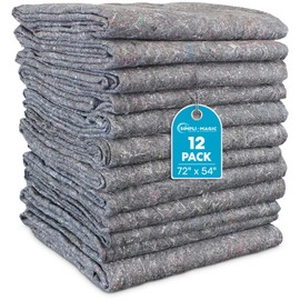 Padded XL Moving Blanket Pads, 12 Pack, Heavy Duty, Eco-Friendly Pads for Packing & Furniture Protection