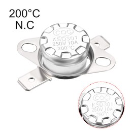 sourcing map Temperature Switch Thermostat Normally Open 200°C 10A N.C 6.3 mm Pin de Pack of 2