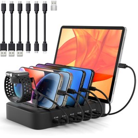 PD Charging Station USB C for Multiple Devices Fast PD 90W 6-Port Charger with 3X PD 20W USB C Charging Port, Black