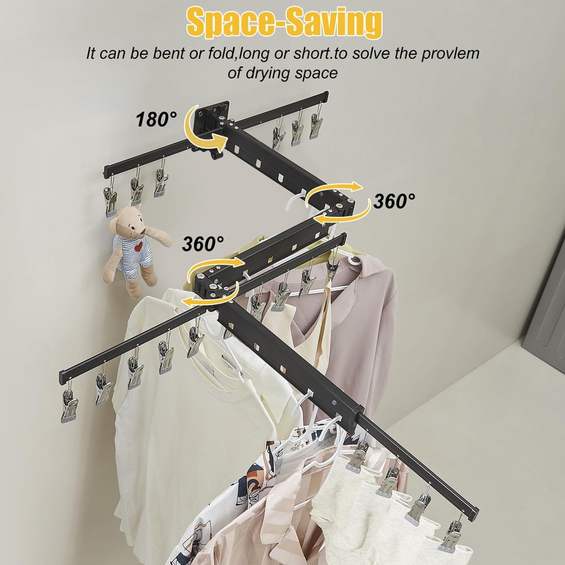 BESy Tri-Fold Foldable Clothes Drying Rack Retractable Hanging Collapsible Dryer