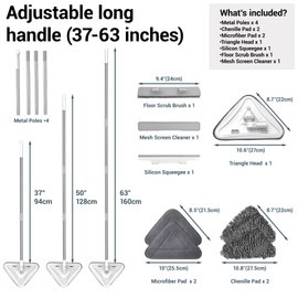 7-in-1 Triangle Mop Set with 7 Replaceable Heads and Adjustable Long Handle for Walls, Floors, Windows, Baseboards (White)
