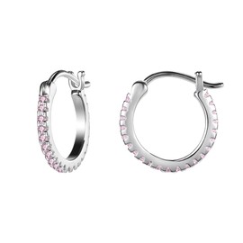 AoedeJ Cubic Zirconia Hoop Earrings for Women Small Hoop Earrings Huggie Earrings Sterling Silver Hoop Earrings for Women (Pink)