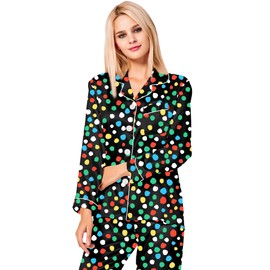 SWOMOG Womens Satin Silk Pajamas Long Sleeve Sleepwear Two Pieces Loungewear Button Down Pjs Set L v-Painted Dots Large