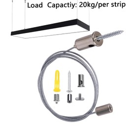 Set of 4 adjustable steel cable suspension for lamps (0-1 m) steel wear-resistant steel cable with eyelets, wire rope holder, 5 kg load capacity, including mounting accessories for ceiling mounting (1