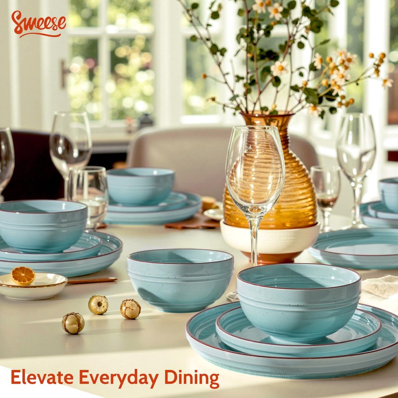 Sweese Plates and Bowls Sets, Porcelain Dinnerware Sets for 6,