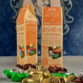 Charles Butler Assorted Toffees 190g (6.7oz) | Assortment of Handmade Old Fashioned English Toffee Candy Individually Wrapped | Creamy & Chewy Caramels Gift Box | British Sweets from England