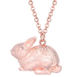 WEVENI Alloy Antique Gold Silver Plated Easter Bunny rabbit Necklace Pet Pendant Jewelry For Women Girls Gift (Pink)