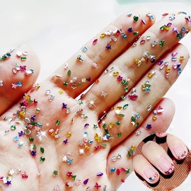 5000PCS Colorful Mini Rhinestones Nail Charms Multi Shape Crystal Flat Back Nail Gems 3D Kawaii Mini Moon Heart Star Flower Nail Diamonds Geometric Acrylic Nail Crafts for Women Girls Nail Supplies