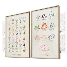 Multisensorische ABC Lernposter Kinderzimmer Zahlen Poster Set Montessori Bunt Mädchen & Jungen Babyzimmer Deko Bilder Ab 0 Jahren (ABC & Zahlen | Multisensorisch, 2x DIN A4 + 4 Gratis Übungsblätter)