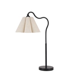 KUNJOULAM Modern Table Lamps, Nightstand Bedside Lamps with Umbrella Form Linen Lampshade, Black Desk Lamp for Living Room Bedroom, Bulb Not Included