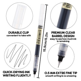RIANCY 12 Pack Black Liquid Ink Rollerball Gel Pens, 0.5mm Extra Fine Point Tip, Smooth Writing Quick Drying No Smear No Bleed for Journaling, Drawing, Sketching, School Notes & Art Supplies