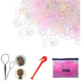 1500PCS Small Hair Ties Mini Plastic Elastics Rubber Bands No Damage & 3 Hair Styling Tools, Ponytail Holders Remover Comb Bun Maker, French Braid Accessories for Women Toddlers Girls Kids Colorful