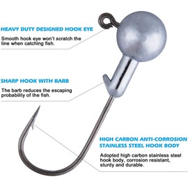 Matymats 20Pcs Jig Heads 20g, Round Fishing Jig Hooks, Sea Bass Fishing Lures, Freshwater Saltwater Jig Heads for Fishing Lures, Jighead Fishing Hooks for Trout Crappie Walleye Striper