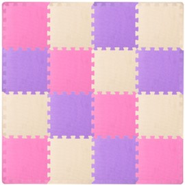 ProSource Foam Puzzle Floor Play Mat for Kids and Babies with Solid Colors, 36 or 16 Interlocking Tiles with Borders, Pink/Purple/Beige
