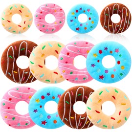 Leyndo 12 Pieces 5 Inch Plush Stuffed Donut Toys Donut Party Favors Assorted Donuts with Sprinkles Pet Dog Chew Toy for Donut Theme Party Supplies Decorations, 4 Styles