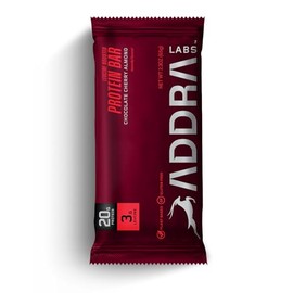 ADDRA Protein Bars - 20g Plant-based Muscle Recovery Protein Bars with 3g of the Recovery BCAA, Leucine, for Runners, Cyclists, Triathletes, Gluten-Free, Low Sugar, Vegan, Chocolate Cherry Almond Flavor, 8 bars