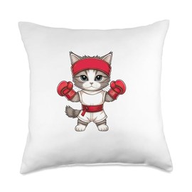 Muay Thai Cat Meow Thai Punching Bag Funny Fighting Throw Pillow