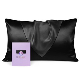 OLESILK Silk Cushion Cover Hair and Skin Care with Hidden Zip 19 Momme 1 Piece Black 50 x 70 cm