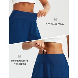 BALEAF Women's Swim Shorts High Waisted Quick Dry 5'' Modest Swimsuits Bottoms Tummy Control Boxer Liner Board Shorts 2025 with Zipper Pockets Navy Blue M