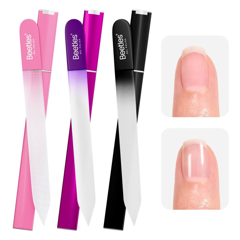Beetles Glass Nail File 3 Pack for Natural Nails, Double-Sided