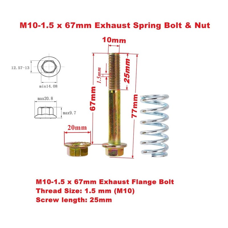 Jxsaboorle 4 Pack Exhaust Bolt and Spring M10-1.5x67mm Exhaust Spring