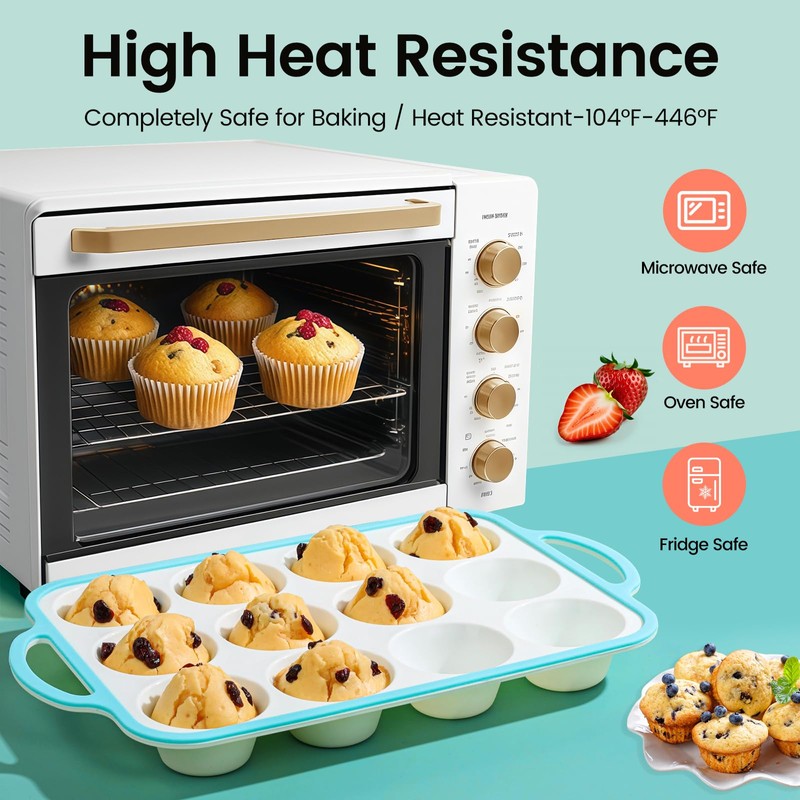Fimary Silicone Muffin Pans for Baking 2 Pack, 2.6 Inch