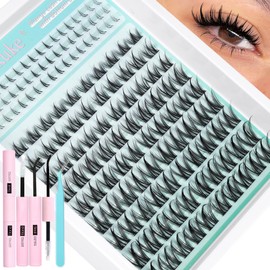 Natural Lash Clusters Kit Manga Lash Extension Kit 144PCS Wispy Eyelash Extension Kit with Bottom Lashes 5-16MM Anime Eyelash Clusters Kit with 2-IN-1 Lash Bond&Seal and Professional Lash Tweezers
