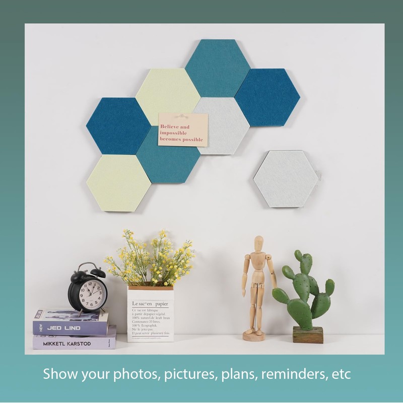 Afumazi Felt Bulletin Board Tiles, 8 Pcs Hexagon Wall Tiles