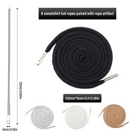 YAPKOLV 8 Jogging Bottoms with Drawstring Set, Cotton Drawstrings, Metal Replacement Bands for Hoodies, Jogging Bottoms, Sweatshirts, Jackets