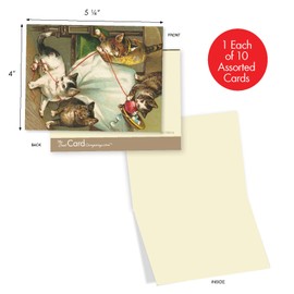 The Best Card Company - 10 All Occasion Blank Cat Cards (4 x 5.12 Inch) - Cute Assorted Bulk Card Set - Cutey Cats M1732BN