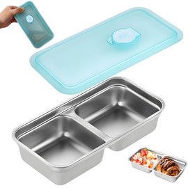 Grab and Go Snack Containers Reusable Dishwasher,Stainless Steel Double Compartment Snack Container,Dishwasher-Double Condiment Containers with Lids,For Snacks Dips Travel and Outdoor Camping (1Pc)