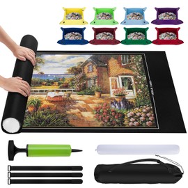 Jigsaw Puzzle Mat Roll Up 1500 Pieces Puzzles Felt Save Mats Puzzle Storage Puzzle Saver Puzzle Keeper with Sorter Trays Drawstring Storage Bag