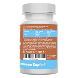 Copper Capsules - 4 mg - High Dose - Quality from Germany - Copper Gluconate without Artificial Additives - Vegan - Laboratory Tested - Small Capsules Instead of Tablets - High Bioavailability -