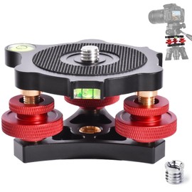 Tripod Leveling Base,Tripod Head Leveling Base Camera Leveler,Tripod Leveler,3/8”Thread,+/-5°Precise Angle Adjustment,Aircraft-Grade Aluminum Alloy 3axis Tri Wheel Head,for Macro Panoramic Head,LP64