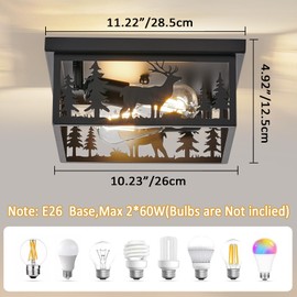 Monyohame Farmhouse Rustic Deer Ceiling Light Fixtures, Vintage Metal Cage Light Perfests for Kitchen, Living Room, Bedroom, Balcony, Entryway, Hallway, Cabin(Bulbs not Included)