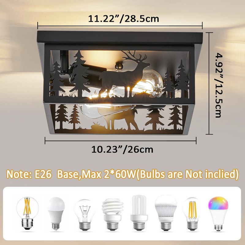 Monyohame Farmhouse Rustic Deer Ceiling Light Fixtures, Vintage Metal Cage