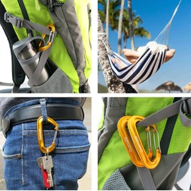 Outmate 12kN Heavy-Duty Carabiner Clips - Durable, Lightweight Aluminum Alloy Carabiners for Hiking, Camping, Keychains, Dog Leashes, Hammocks & More(Wire gate,2 Gold)