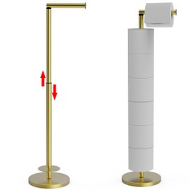 MIROAMZ Toilet Paper Holder Stand 1 pc, Height Adjustable, Reserve Tissue for 6 Spare Rolls, Bathroom Storage, Rustproof with SUS304 Stainless Steel (Gold)