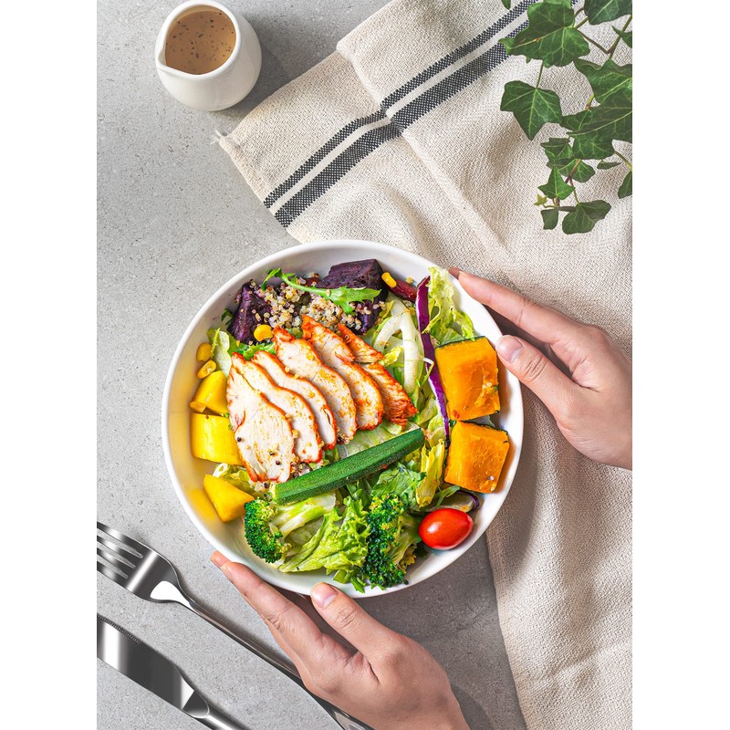 Sweese Large Salad Serving Bowls, 30 Ounce Porcelain White Pasta