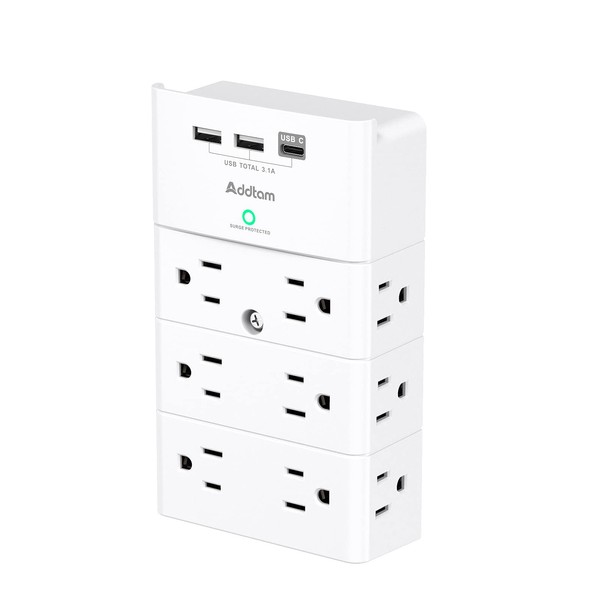 Addtam Multi Plug Outlet - Addtam Surge Protector Wall Mount