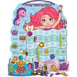 Potty Chart for Toddlers with Mermaid Theme - Magnetic Potty Training Chart with Rewards, Stickers, and Training Tools - Perfect for Toddler Potty Training