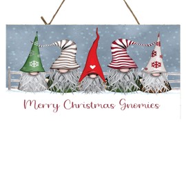 TWISTED R DESIGN STORE Christmas Decor Hanging Wood Wall Sign, Rustic & Wooden Farmhouse Merry Holiday Signs, Wood Sign, Christmas Wall Decorations, Merry Christmas Gnomies, 5x10in