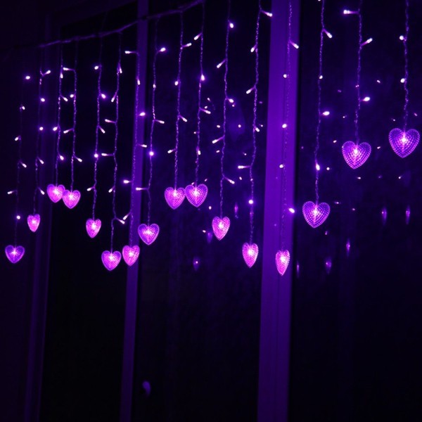 Lainin Multi-color 4M 96 LEDS 18P Hearts Love Shape LED String Curtain Light For Christmas Wedding Party Decoration Chandelier (Purple)