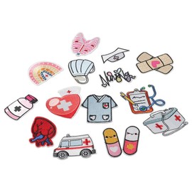 YYlingx 15 Pcs Nurse Medical Iron on Patches,Cartoon Decoration Embroidered Applique Sew on/Iron on Patch for DIY