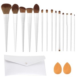 Brochas de Maquillaje 17Pzs con Estuche, Juego de Brochas Maquillajes Cosmética Profesional Con 2 Esponja, 5 Pincel de Mejilla Rostro, 9 Maquillaje...