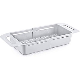 BOXUP Extendable Colander, Over The Sink Colander Strainer Vegetable/Fruit Colanders Strainer With Extendable Handles, Colander Strainer for Kitchen, 4.7 Quart (GRAY)