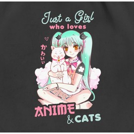 Shirtracer - Gym Bag Backpack - Gifts - Just a Girl Who Loves Anime & Cats, 01 black