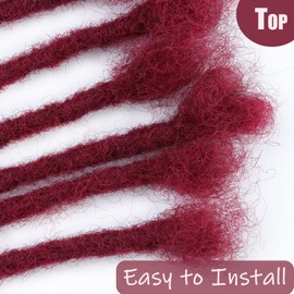 IXIMII #Bug Dreadlock Extensions Human Hair 0.8 cm 8 inch 20 Strands Burgundy Handmade Permanent locs with Needles and Comb Real Human Hair Dreads Extensions for Women Men Kids