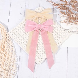 2PCS Velvet Hair Bows Ribbon Hair Clip Pink Beige Ponytail Holder Accessories Slides Metal Clips Hair Bow for Women Girls Toddlers Teens Kids